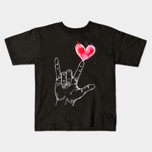 ASL I Love You Hand Sign Language Heart Valentines Day Kids T-Shirt